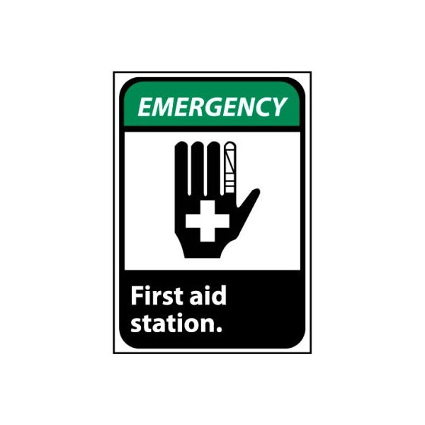 Emergency Sign 14x10 Rigid Plastic - First Aid Station